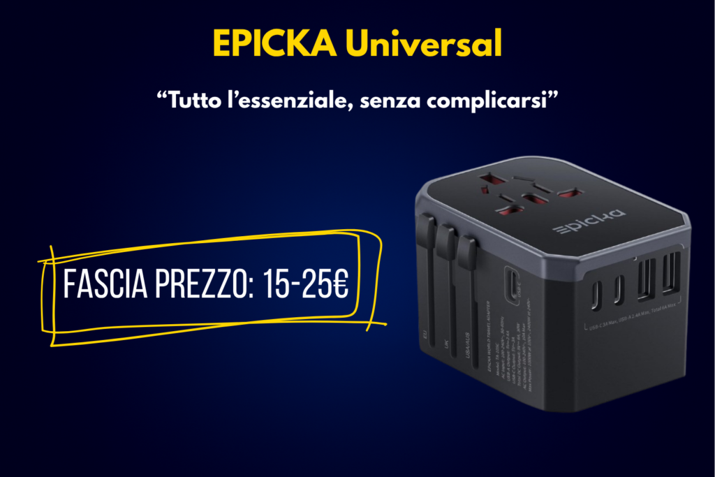 Adattatore da viaggio universale EPICKA con prese internazionali e porte USB-C
