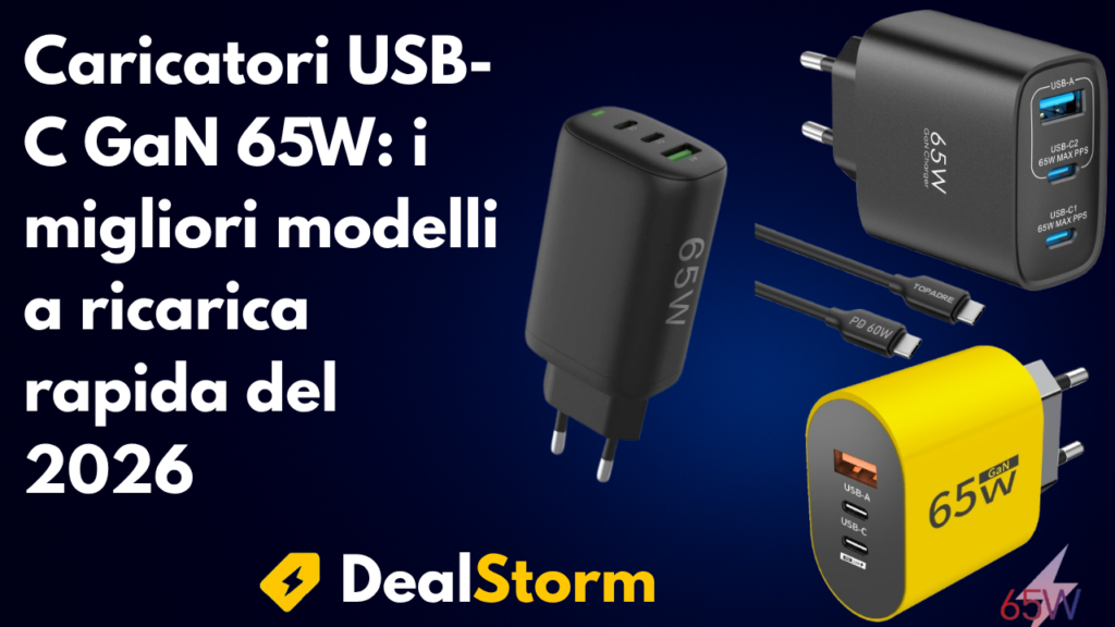 Caricatori USB-C GaN da 65W per ricarica rapida di smartphone, tablet e laptop nel 2026