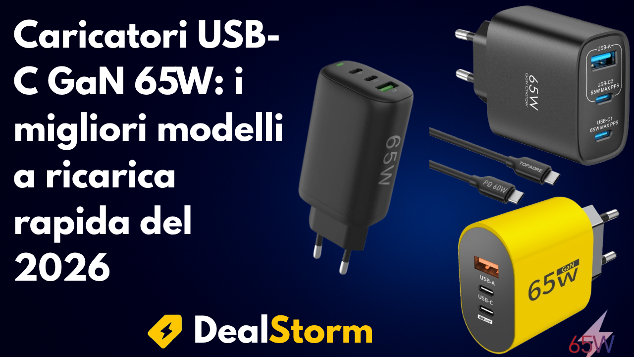 Caricatori USB-C GaN da 65W per ricarica rapida di smartphone, tablet e laptop nel 2026